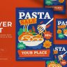 Blue Quirky Illustration Pasta Sale Flyer Set